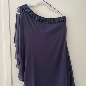 One-Shoulder Navy Blue/Purple Beaded Dress